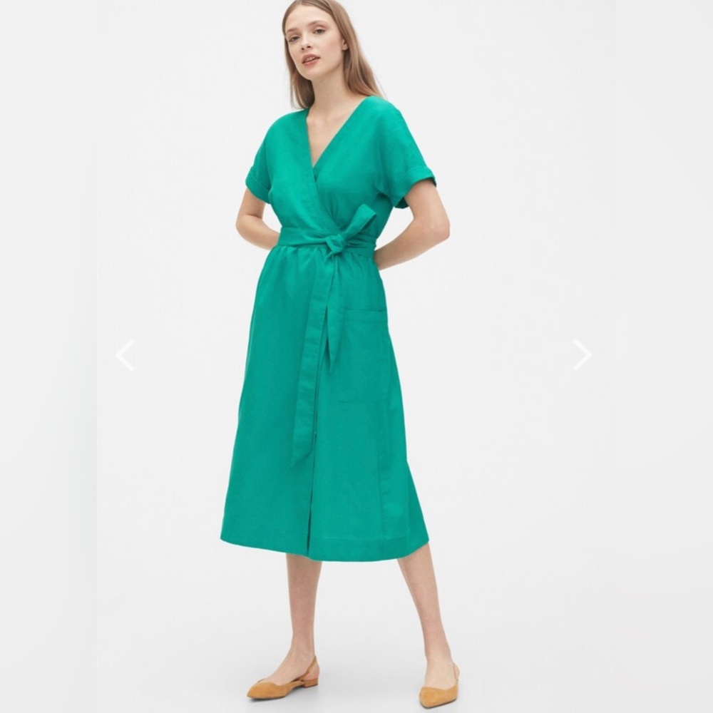 Gap Short Sleeve Wrap-Front Dress Linen-Cotton sz 12